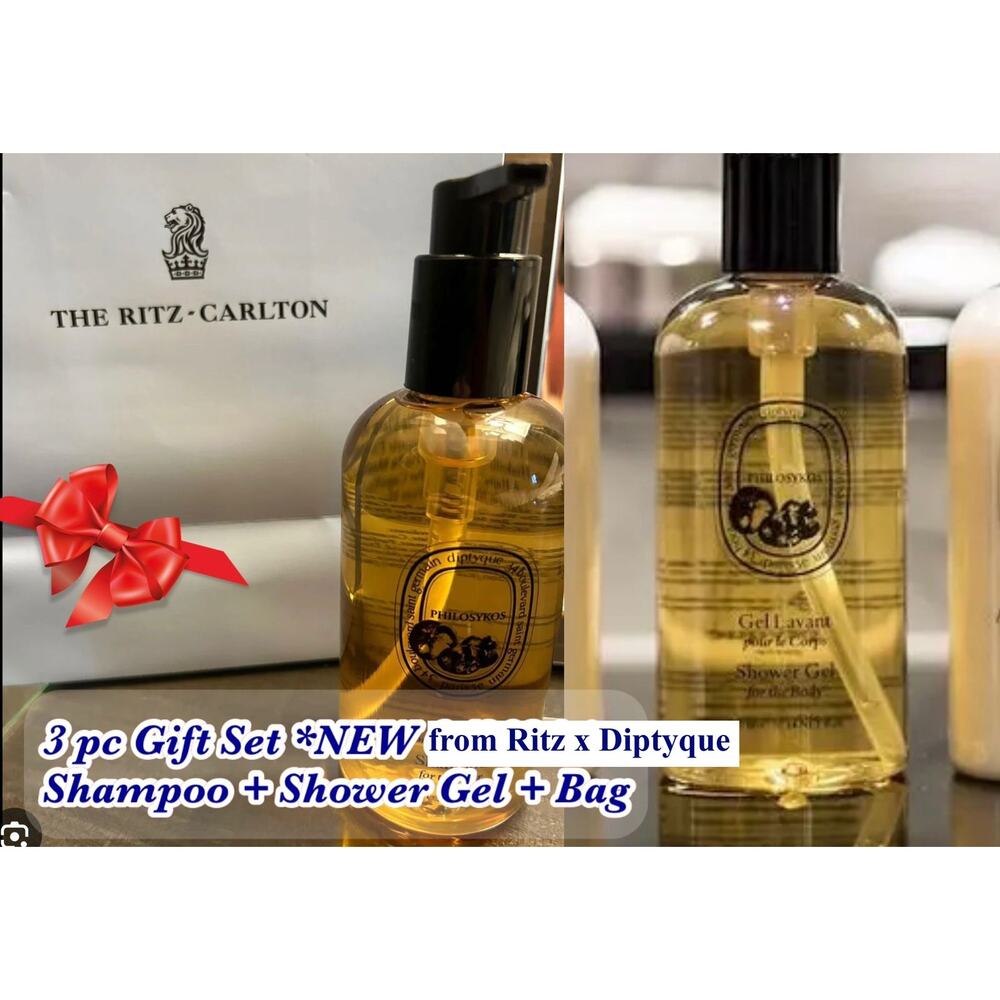 3pc Diptyque Philosykos Shampoo Body Wash Gel Lavant 10oz Gift Bag Ritz Carlton